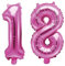 Folien-Ballon/Zahl 18/18. Geburtstag Mädchen Frau/Luft-Ballon in metallic pink - Höhe 35cm - Geburtstags-Ballon volljährig/Volljährigkeit