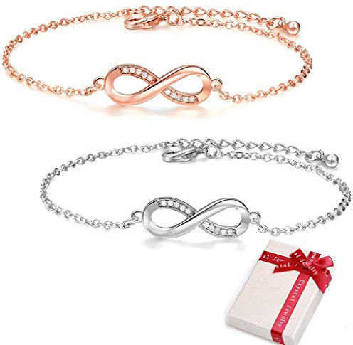 Crazy-m 2pcs Pärchen Armbänder,Infinity Armbänder Damen Armband Silber/rosegold Funkeln Kubisches Zirkonia Kuss Armband Akzent Unendlichkeit für Immer Armbänder für Damen