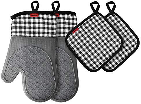 Ankway Gants de Four, Gants de Cuisine Silicone Résistant à Chaleur et Antidérapant, Maniques pour Barbecue, Cuisine (Gris)