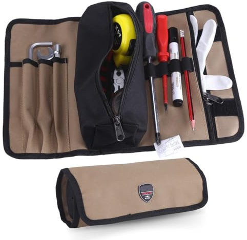 Jadeshay Werkzeug Rolltasche, Werkzeugrolle Leer, 36 * 25 cm Canvas Schraubenschlüssel Werkzeugtasche Klein Werkzeugtaschen mit Reißverschlusstaschen, für Klempner Handwerker