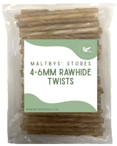 Maltbys' Stores 100x 4-6mm Rawhide Twists | Long-Lasting Rawhide Dog Treat Chews