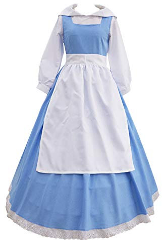 Fanstyle Costume Cosplay di Beauty And The Beast Principessa Belle Abito da Cameriera Abiti da Ballo con Accessori per Capelli con Fiocco