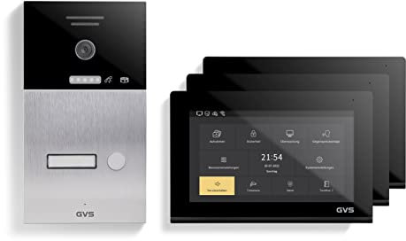 GVS - IP Video Türsprechanlage mit Türöffner, HD Kamera, 3X 7 Zoll Monitor & App - Smarte Video Türklingel mit Kamera & Gegensprechanlage für 1 Familienhaus (AVS1086A)