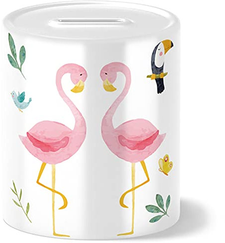 OWLBOOK® Safari Flamingo Spardose Kinder Junge Mädchen | Geschenke zur Einschulung | Taufgeschenke | Geschenk Taufe Geburt Geburtstag | Sparschwein | Sparbüchse | Sparkasse | Wiederverschließbar