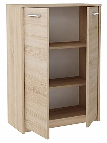 MATKAM Bürokommode 2D2P 2-türig, H/B/T 108 x 77 x 35 cm, mit Zwei Innenregalen (Abstand 31,7 cm, passend für einen Standard-Ordner), Griffe in Metall-Optik. Scharniere aus Metall (Sonoma Eiche)