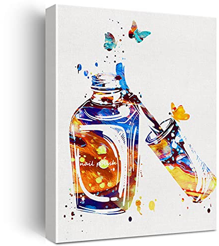 Nail Polish Watercolor Wall Art Makeup Nail Salon Canvas Painting Prints for Home Beauty Salon Wall Decor Framed Artwork Gifts(12x15 Inch)