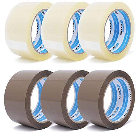 gws 43530 PP Premium Paketklebeband transparent 3 Rollen + braun 3 Rollen, zum Verpacken von Paketen, leise abrollbar, Länge: 66 m - Breite: 50 mm – Dicke: 65 μm