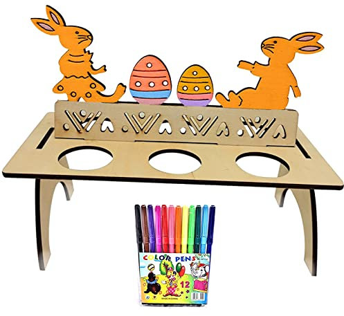 Seasboes Osterei Halter, Ostereiablage Bemalen Halter DIY Bastelarbeiten, Ostereier Regal aus Holz, Osterdeko Hinstellen, Ostern Handwerk für Kinder, Dekoration Osterei(Mit 12 Aquarellstift)
