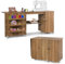 COSTWAY 2 in 1 Nähtisch Nähschrank klappbar, Nähmaschinentisch mit Arbeitsplatte, Ablagen & Türschrank, Mobiler Schreibtisch mit abschließbaren Rollen, Basteltisch Nähmöbel, 158x50x75cm (Natur)