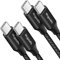 etguuds [2Pack 1M] Cable USB C a USB C, Nylon Cable USB Tipo C Carga Rápida 60W/3A Cargador Datos Sincronización Cable para iPhone 16 15 Pro Galaxy S24 S23 S22 S21 Ultra (Negro)