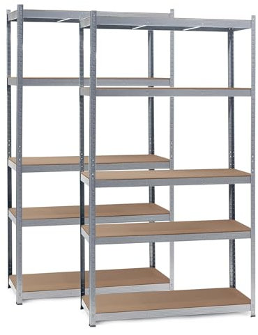 Wiltec Set 2X Schwerlastregal 100x60x200cm, 200kg/Ablage, Steckregal verzinkt aus Stahl, Lastenregal mit 5 Ablagen, Werkstattregal