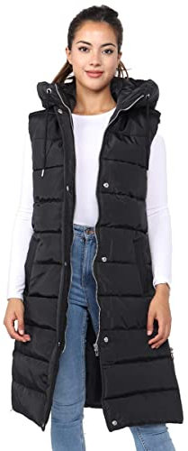 Top Fashion18 Ladies Padded Gilet Longline Hooded Jacket Quilted Winter Wear Long Hooded Side Split Puffer Long Body-Warmer Coat Size 8-18 (XL (16), Black)