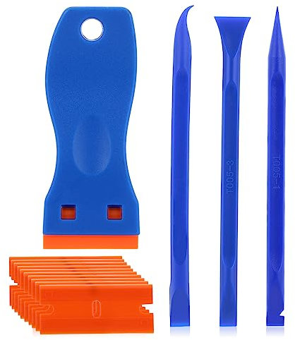 Abeillo 1 Pezzi Raschietto Plastica con 10 Lame e 3 Pezzi Piede di Porco in Plastica, Multiuso per Pulizia Per Etichette, Decalcomanie, Silicone, Adesivi, Piano induzione, Vernice In Vetro