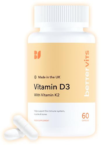 Bettervits Vitamin D3 & K2 | High Strength 4,000IU | with K2 Vitamin | Supports Immunity | Bones | Energy | Vegan Friendly