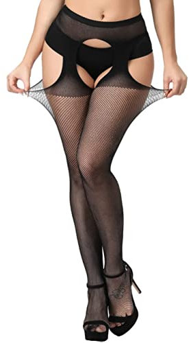E-Laurels Collants résille pour femme Noir Grande taille, Collant porte-jarretelles noir 08, taille unique