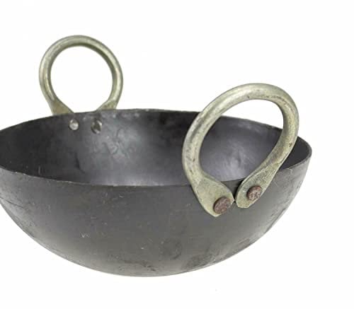 Natural Iron Karahi Kadai Kadhai Iron Wok Balti Dish with Handles Heavy Duty Round Base (16 INCH)