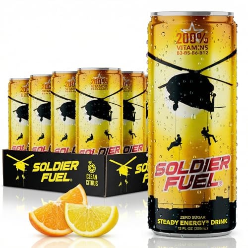 Soldier Fuel performance energy drink | Caffeine + Extra B Vitamins + Taurine + G-Tone + Inositol | Sugar Free | 12oz (pack of 12)