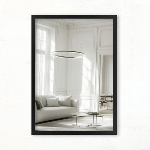 CLAMARO Vision Wandspiegel 60x70 cm Schwarz Matt mit Rahmen, 300+ Größen wählbar, Echtglas-Spiegel im Hoch- & Querformat montierbar - handgefertigt in Deutschland