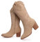 SHIBEVER Cowboy Boots for Women Embroidered Cowgirl Western Boot Chunky Heel Suede Knee High Pull On Tabs Boots, Apricot, 5 UK