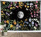 LB Wandteppich Boho Blume Wandtuch Grauer Mond in Schwarzer Nacht Wandbehang Schmetterling im Gelben Purpurroten Blumen Tapisserie für Wohnzimmer Schlafzimmer Wohnheim Wanddeko,150x130cm