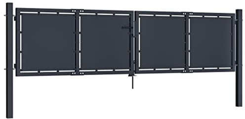 Gartentor Stahl 300 x 100 cm Anthrazit mit Schloss Griff Erdungsstift for Garten Terrasse