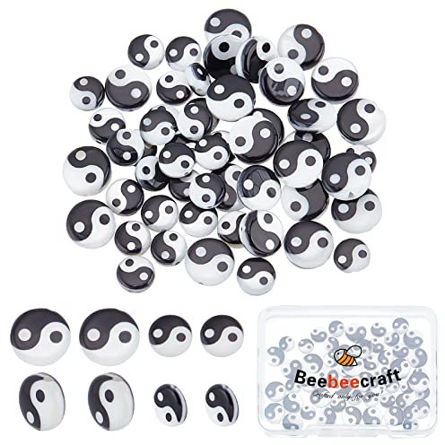 Beebeecraft 60 Stück/Box 2 Größen Yin-Yang-Perlen Natürliche Süßwasser-Muschel Bedruckte Perlen Zwischenperlen Für Halsketten Armbänder Schmuckherstellung Zubehör