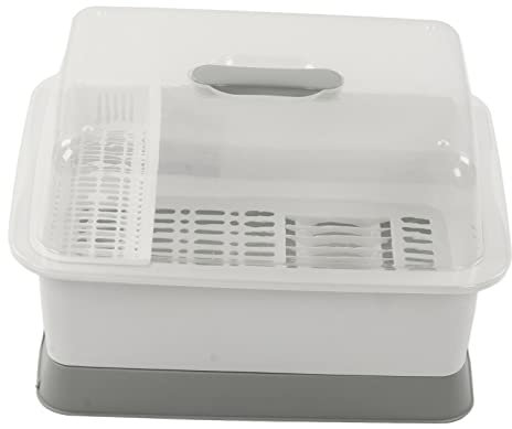 Escurridor de Platos de PP, Escurridor de Platos Minimalista a Prueba de Polvo, Cuenco de Secado de Platos que Ahorra Espacio con Tapa Y Caja de Palillos, Escurridor de Platos Portátil con Asa(L)