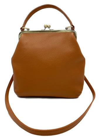 Retro Lederhandtasche - Zoe, Damen Schultertasche und Umhängetasche im Vintage Stil (braun)