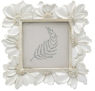 YULINK 10,2 x 10,2 cm kleiner Vintage-Bilderrahmen, winziger antiker weißer verzierter quadratischer Fotorahmen, für Tischplatte und Wanddekoration, dekoratives Blumendesign, Retro-Heimdekoration,
