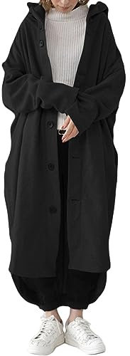 ORANDESIGNE Manteau Long à Capuche Femme Zipper Cardigan Long Couleur Unie Veste Chic Mode Oversize Trench Coat Zippé Épais Hoodie Sport Manche Longue Zip Up Coupe-Vent A Noir XXL