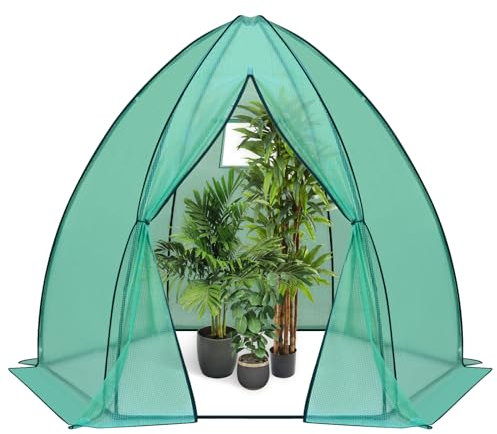 WOLTU Serre de Jardin, Serre d'Hivernage pour Plantes, en Forme Tipi, avec Cadre en Acier, Porte Zippée, en PE, 240x200x200cm, Vert