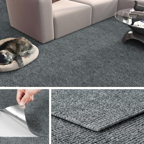 Livelynine Teppichfliesen Selbstklebend Hellgrau 30x30CM 32-Teppichfliesen Abwaschbare Teppichboden Quadratisch für Haus Büro Gewerbe Anti-Rutsch Teppich Fliesen Grau Wohnzimmer Flur Schlafzimmer
