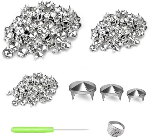 600pzas Cone Spike Punk Remaches Studs, 4 Garras Redondas Stud Punk Remache, para Proyectos de Artesanía de Bricolaje de Cuero, Haciendo Bolsas, Cinturón, Zapatos, Ropa, Jeans(8/10/12mm,Plata)