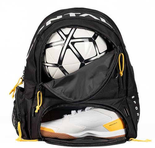 Mochila de Fútbol para Niños | Compartimiento de Balón y Zapatillero | para Niños y Adultos | Baloncesto, Voley, Balonmano (Negro)