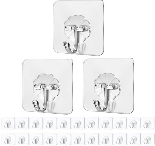 Self Adhesive Hooks,25 Pack Heavy Duty Adhesive Wall Hooks, Max 10KG/22lb,Nail Free Sticky Hangers,for Bathroom, Kitchen, Towels, and More