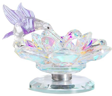 Ornalrist Crystal Flower with Purple Hummingbird Figurine Collectible Gifts for Women, Glass Floral Gifts for Friends for Birthday Valentine's Anniversary Home Wedding Party