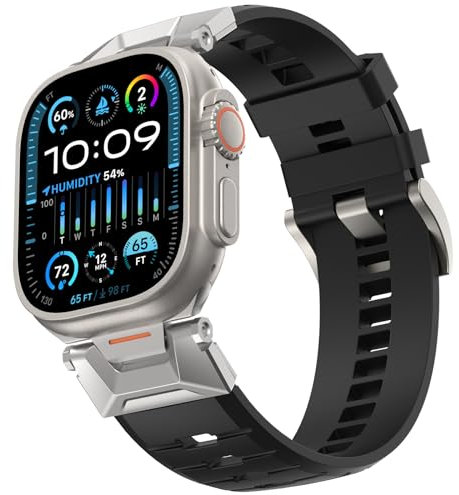 Bouixel Fluororubber - Correa compatible con Apple Watch Ultra 2/Ultra Band de 49 mm, 45 mm, 44 mm, 42 mm, correa deportiva transpirable con conectores de acero inoxidable, 42mm/44mm/45mm/49mm, Goma