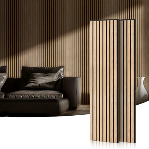 Soundsbay® Lot de 2 panneaux acoustiques, mur à lamelles, en feutre et feutre, panneaux muraux modernes, 240 x 32 cm, couleur chêne clair