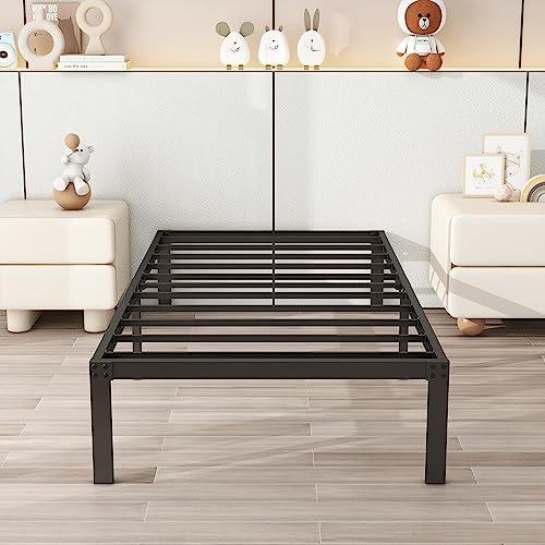 DUMEE Single Bed Frame, 36cm High Metal Platform Bed Frames Single with Storage Under Bed/Steel Slats Mattress Base, No Box Spring Needed, Enhanced Support Noise Free, Black