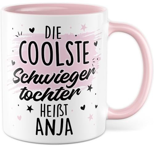 Schwiegertochter Tasse mit Spruch personalisiert Name - Geschenk Die coolste Schwiegertochter heißt personalisierbar - Kaffeetasse 330ml aus Keramik - Schwiegereltern Ehefrau Ehe Familie