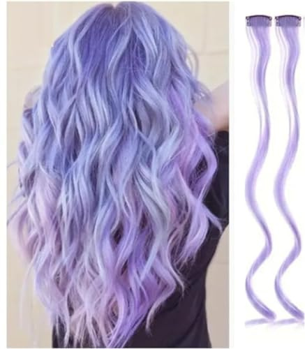 2 x Clip-In Hair Extension Highlights Streaks, Colourful Hair Highlights (Curly Lavender x 2)