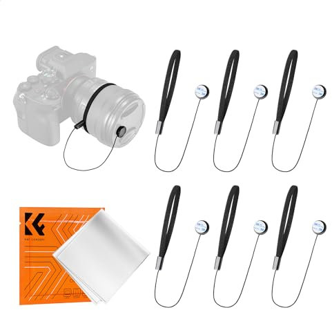 K&F Concept 6 Pezzi Cordino Copriobiettivo, Cordino per Fotocamer, Lens Cap Keeper con 1 Panno di Pulizia