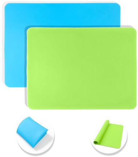 Sociaooil Silicone Mat, Large Craft Mat, 2 Pack Blue + Green, 15.75 x 11.81 inches, Rectangular, Heatproof, Non-Slip, Non-Stick, Waterproof, Easy to Clean, Multi-Purpose