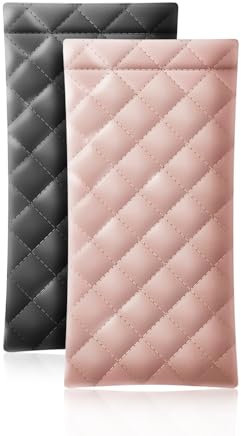 HKzzy Leather Eyeglass Cases 2 Pack Portable Sunglasses Cases Squeeze Top PU Glasses Pouch Travel Soft Trinket Organizer Bags (Black Pink)