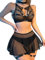 Lilosy Sexy Fischnetzstrümpfe, Chocker, Riemen, Bügel, O-Ring, Rock, Damen-Dessous-Set, 5-teilig, Netzstoff (Schwarz), Medium