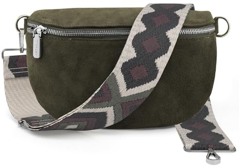 ARTVALL - Umhängetasche Wildleder Tasche Handtasche Velours Bauchtasche Klein mit Schultergurt Design Taschenband abnehmbar verstellbares Riemen Crossbody Bag Echt Ledertasche Damen mit Reißverschluss