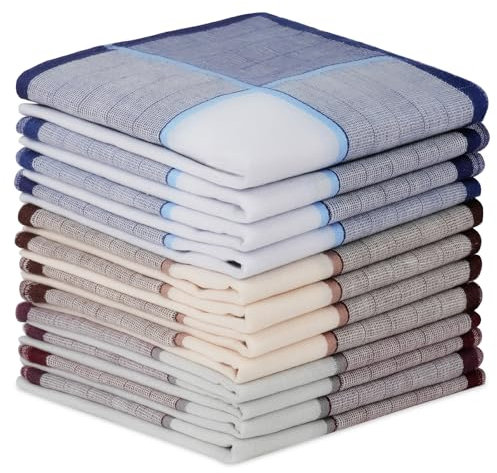 AYBUY Taschentücher Herren, 12 Stück Stoff Taschentücher Herren, Baumwolle Herrentaschentücher Stofftaschentuch, Wiederverwendbar Herrentaschentücher, 40cm x 40cm (B)