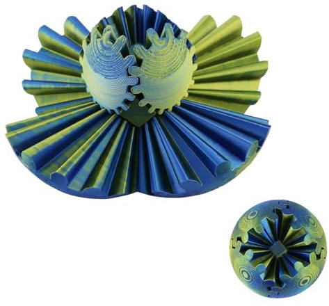 Gear Ball 10CM,Gear Sphere,3D Printed Gear Ball,Cube Fidget Toy Steampunk Whirling Wonder,Ausrüstung Würfel Sensorisch Spielzeug für Erwachsene Kinder,Stress und Angst abbauen(Gelb Blau)