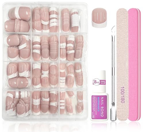 240Pcs French Falsche Nägel - Kurz Quadrat Press On Nails - Künstlich Falsche Nägel zum Aufkleben - Nude Short Nail Art Manicure Dekorationen (Nude Short French)