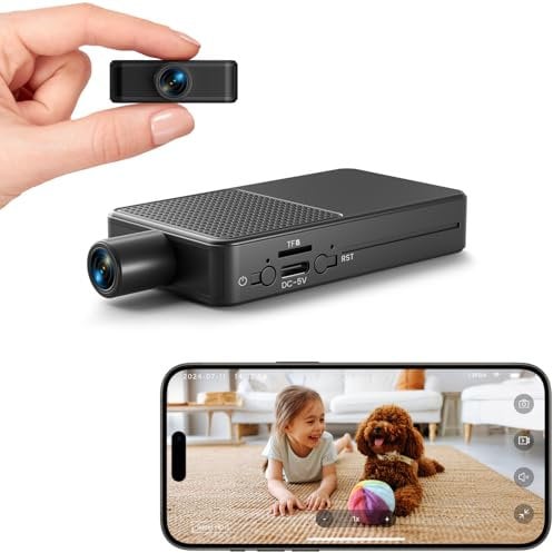Mini Kamera Überwachung Innen | Überwachungskamera 10hr Akkulaufzeit | Kostenloser Cloud-Speicher, HD Mini Kamera Live Übertragung Handy WLAN, MicroSD Speicherung, Bewegungserkennung & Nachtsicht